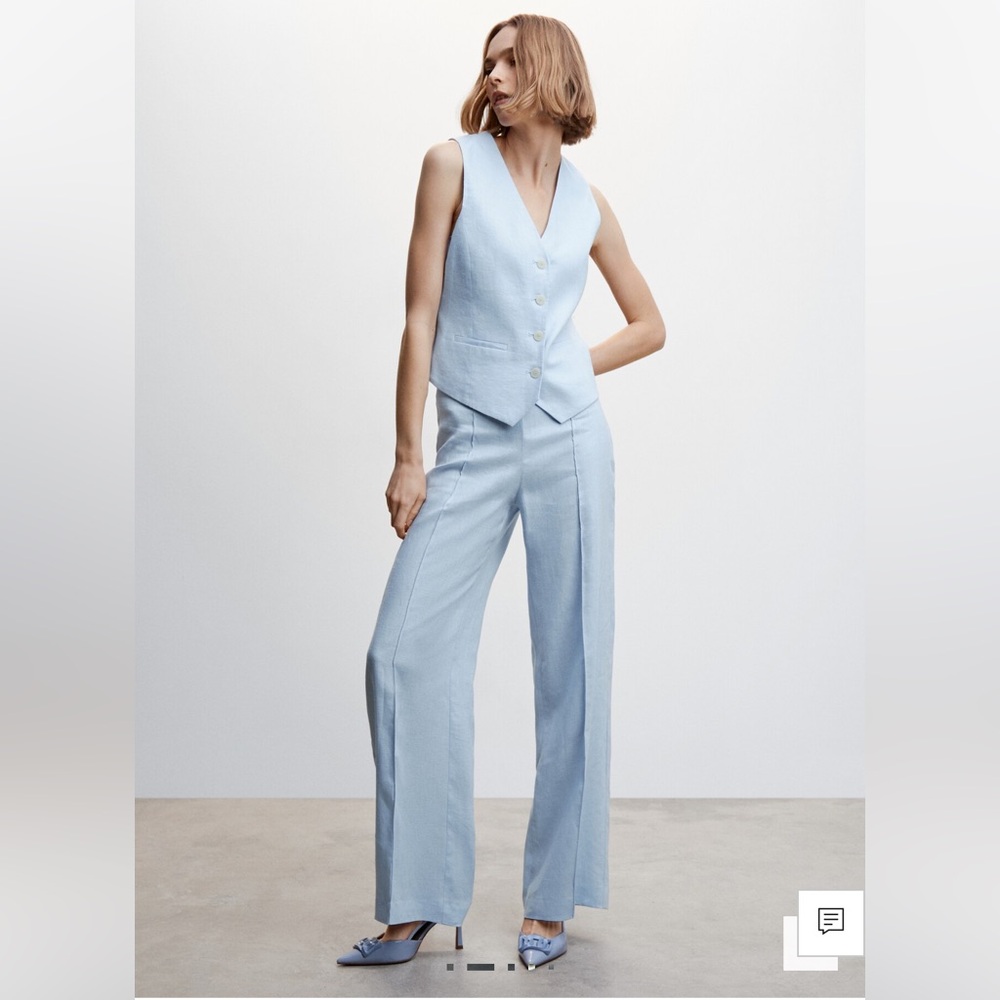 MANGO blue linen vest top and pants set